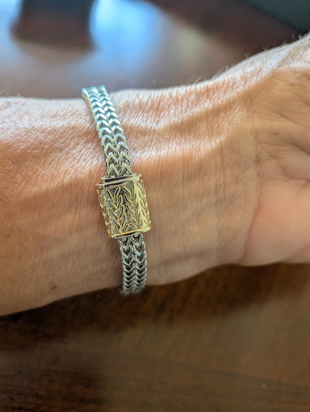 Gold and Silver Two-Tone Braided Link Bracelet - Picture 7 of 9